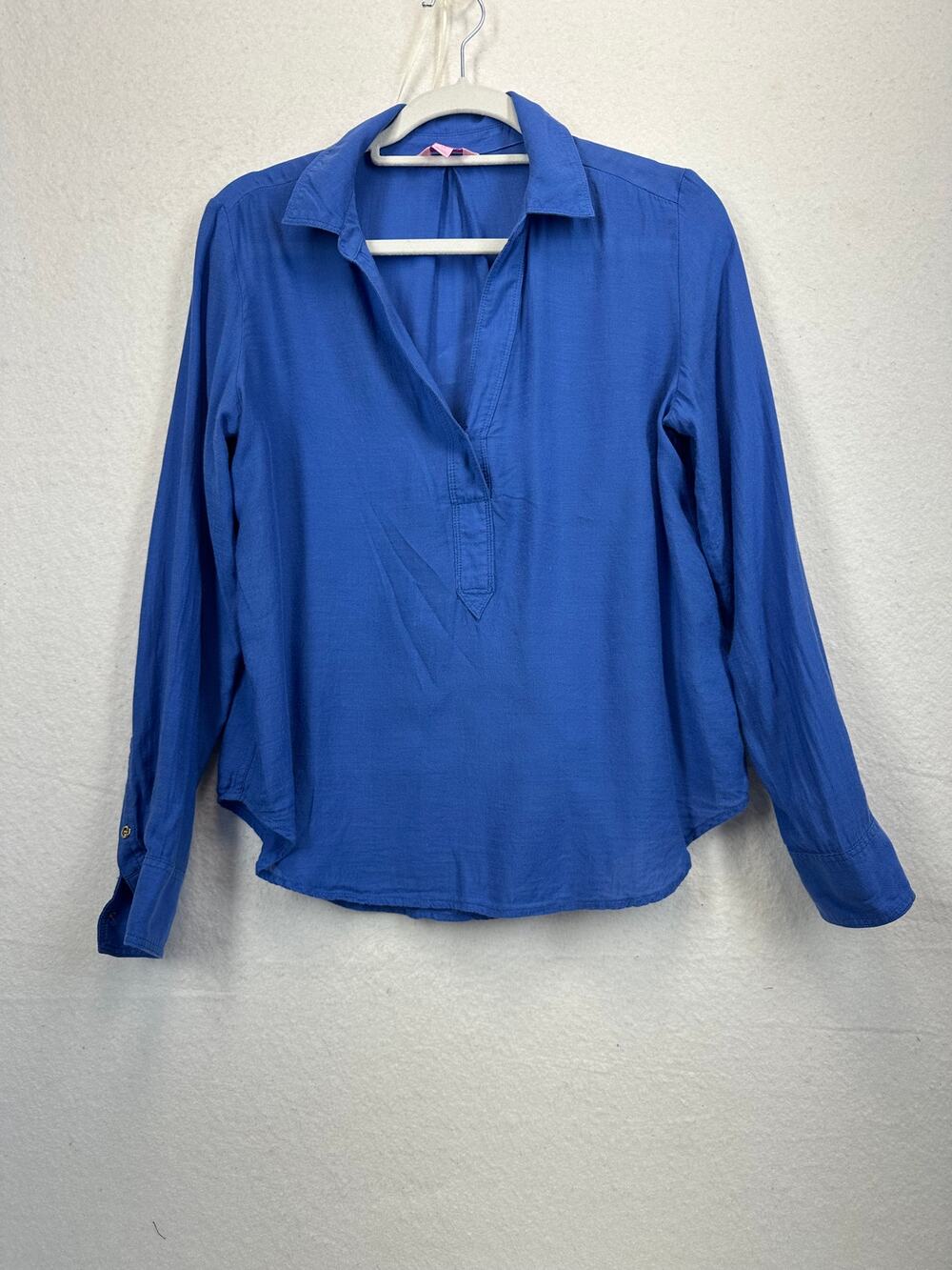 Lilly Pulitzer Bright Blue Rayon and Cotton Tunic Shirt SZ XS Beachy Bold Preppy